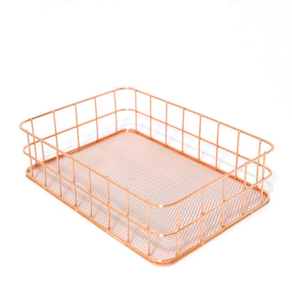 ELECTROPRIME Rose Gold Net Bottom Modern Minimalist Office Home Wrought Iron Storage Basket, Size:Large Size