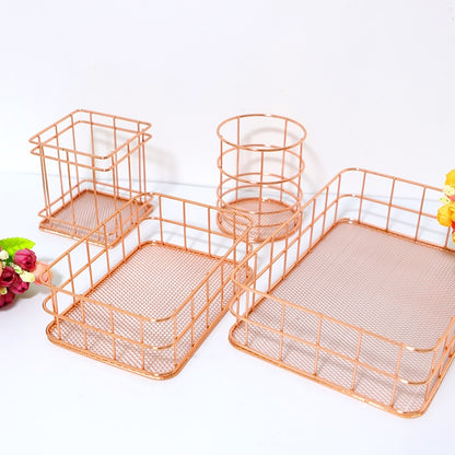 ELECTROPRIME Rose Gold Net Bottom Modern Minimalist Office Home Wrought Iron Storage Basket, Size:Large Size