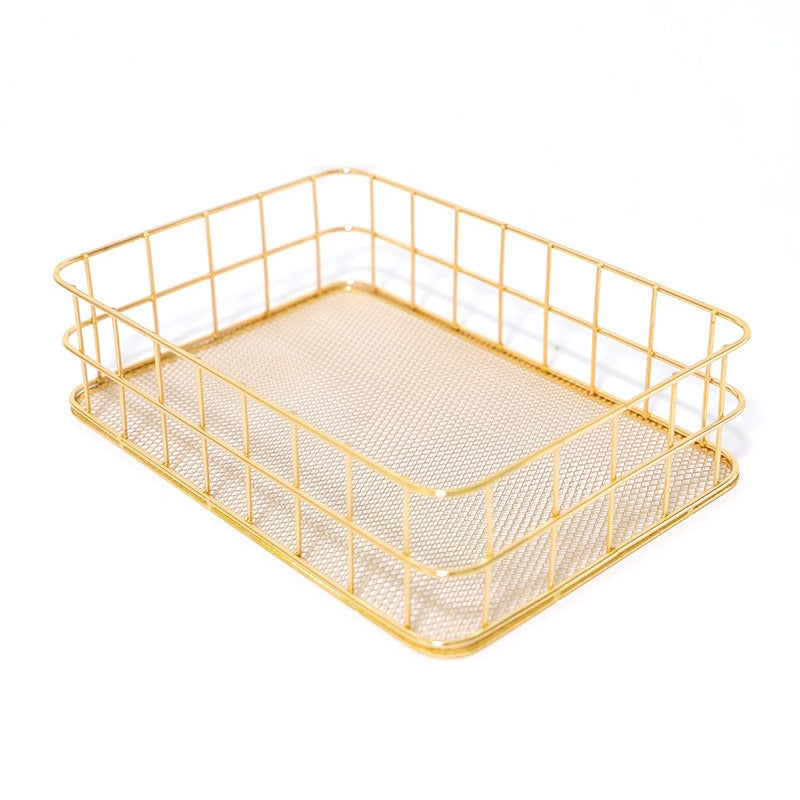 ELECTROPRIME Gold Net Bottom Modern Minimalist Office Home Wrought Iron Storage Basket, Size:Large Size