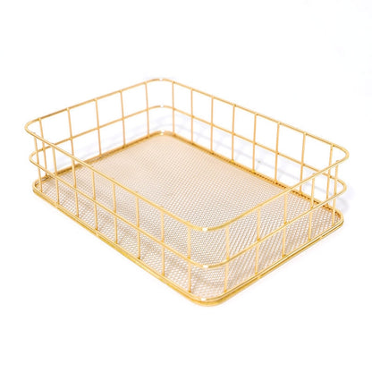 ELECTROPRIME Gold Net Bottom Modern Minimalist Office Home Wrought Iron Storage Basket, Size:Large Size