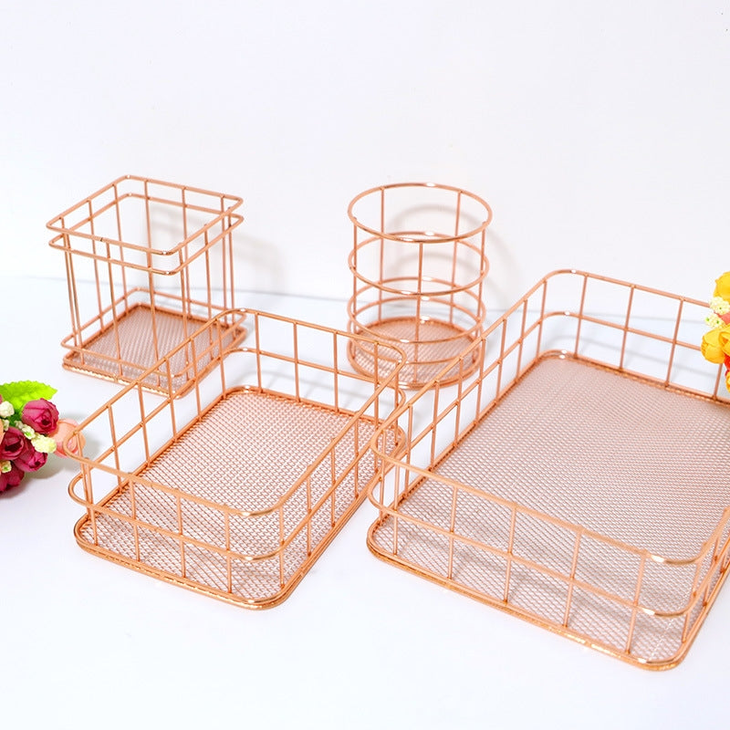 ELECTROPRIME Gold Net Bottom Modern Minimalist Office Home Wrought Iron Storage Basket, Size:Large Size