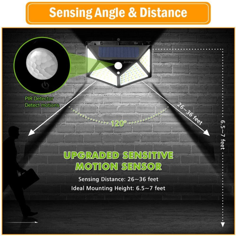 ELECTROPRIME 1 PCS  100 LEDs Outdoor Patio Solar Induction Wall Light Adjustable Balcony Garden Lighting Small Street Light