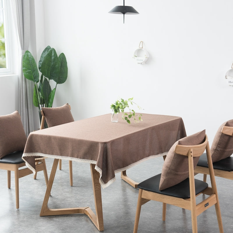 ELECTROPRIME Decorative Tablecloth Imitation Linen Lace Table Cloth Dining Table Cover, Size:130x170cm(Dark Brown)