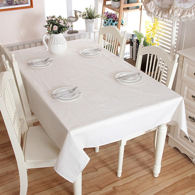 ELECTROPRIME Linen Cotton Thicken Tablecloth Hem Splice Washable Coffee Dinner Table Cloth for Wedding Banquet, Size:140x160cm(White Without Lace)