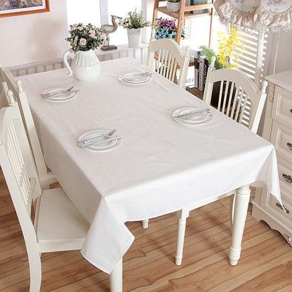 ELECTROPRIME Linen Cotton Thicken Tablecloth Hem Splice Washable Coffee Dinner Table Cloth for Wedding Banquet, Size:140x160cm(White Without Lace)
