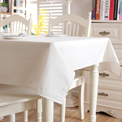 ELECTROPRIME Linen Cotton Thicken Tablecloth Hem Splice Washable Coffee Dinner Table Cloth for Wedding Banquet, Size:140x160cm(White Without Lace)