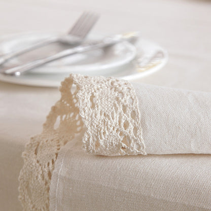 ELECTROPRIME Linen Cotton Thicken Tablecloth Hem Splice Washable Coffee Dinner Table Cloth for Wedding Banquet, Size:100x160cm(White Lace)