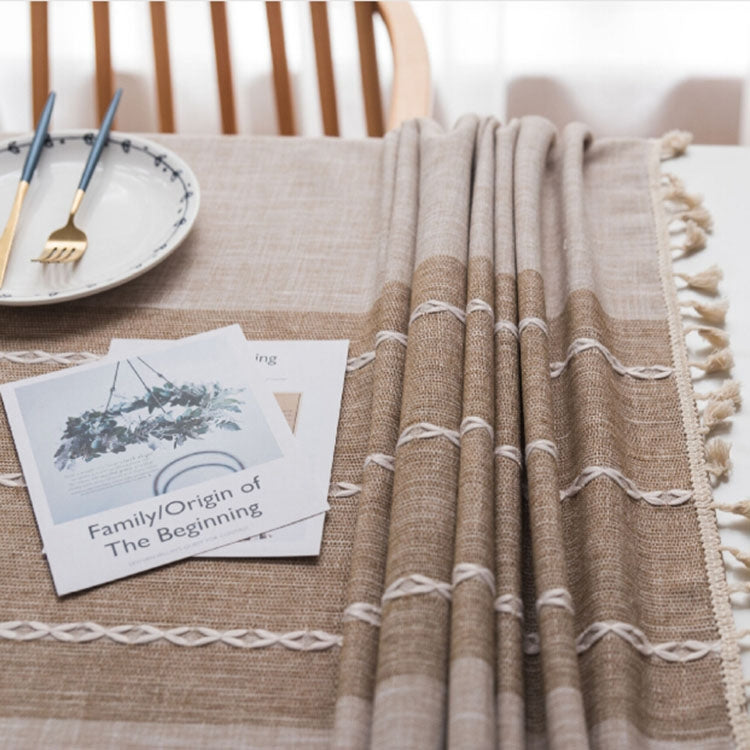 ELECTROPRIME Rectangle Cotton Linen Tassels Dining Tablecloth Wedding Party Kitchen Home Decoration Table Cover, Size:140x260cm(Blue Green Straight Line)