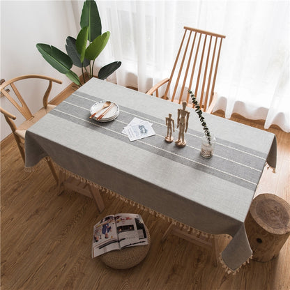 ELECTROPRIME Rectangle Cotton Linen Tassels Dining Tablecloth Wedding Party Kitchen Home Decoration Table Cover, Size:140x300cm(Grey)