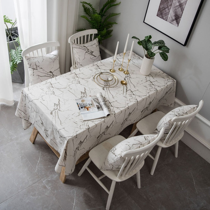 ELECTROPRIME Marble Pattern Minimalist Tablecloth Cover Table Cloth Cotton Linen Dust-proof Cabinet Cloth, Size:140x140cm(White)