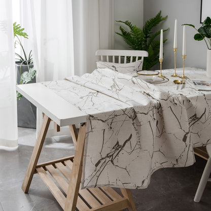ELECTROPRIME Marble Pattern Minimalist Tablecloth Cover Table Cloth Cotton Linen Dust-proof Cabinet Cloth, Size:140x140cm(White)
