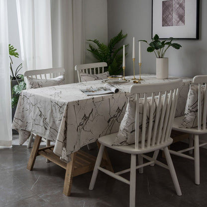ELECTROPRIME Marble Pattern Minimalist Tablecloth Cover Table Cloth Cotton Linen Dust-proof Cabinet Cloth, Size:140x220cm(White)
