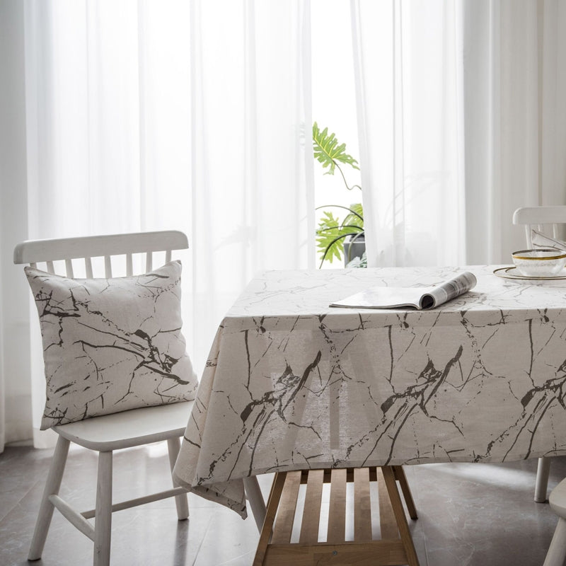 ELECTROPRIME Marble Pattern Minimalist Tablecloth Cover Table Cloth Cotton Linen Dust-proof Cabinet Cloth, Size:140x220cm(White)