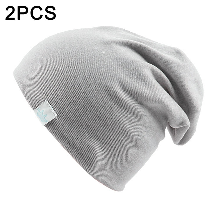 ELECTROPRIME 2 PCS Cute Solid Knitted Cotton Hat Beanies Autumn Winter Warm Earmuff Colorful Crown Caps For Newborn Baby Children(Light Grey)