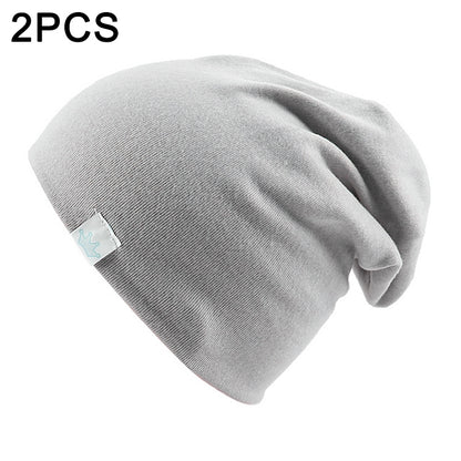 ELECTROPRIME 2 PCS Cute Solid Knitted Cotton Hat Beanies Autumn Winter Warm Earmuff Colorful Crown Caps For Newborn Baby Children(Light Grey)