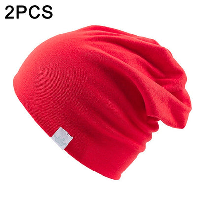ELECTROPRIME 2 PCS Cute Solid Knitted Cotton Hat Beanies Autumn Winter Warm Earmuff Colorful Crown Caps For Newborn Baby Children(Red)