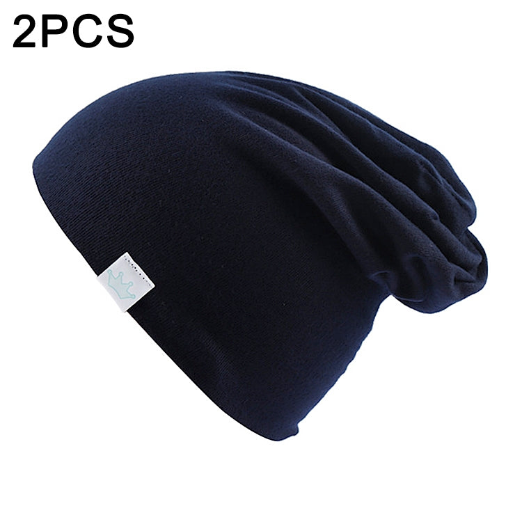 ELECTROPRIME 2 PCS Cute Solid Knitted Cotton Hat Beanies Autumn Winter Warm Earmuff Colorful Crown Caps For Newborn Baby Children(Tibet Navy)