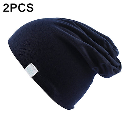 ELECTROPRIME 2 PCS Cute Solid Knitted Cotton Hat Beanies Autumn Winter Warm Earmuff Colorful Crown Caps For Newborn Baby Children(Tibet Navy)