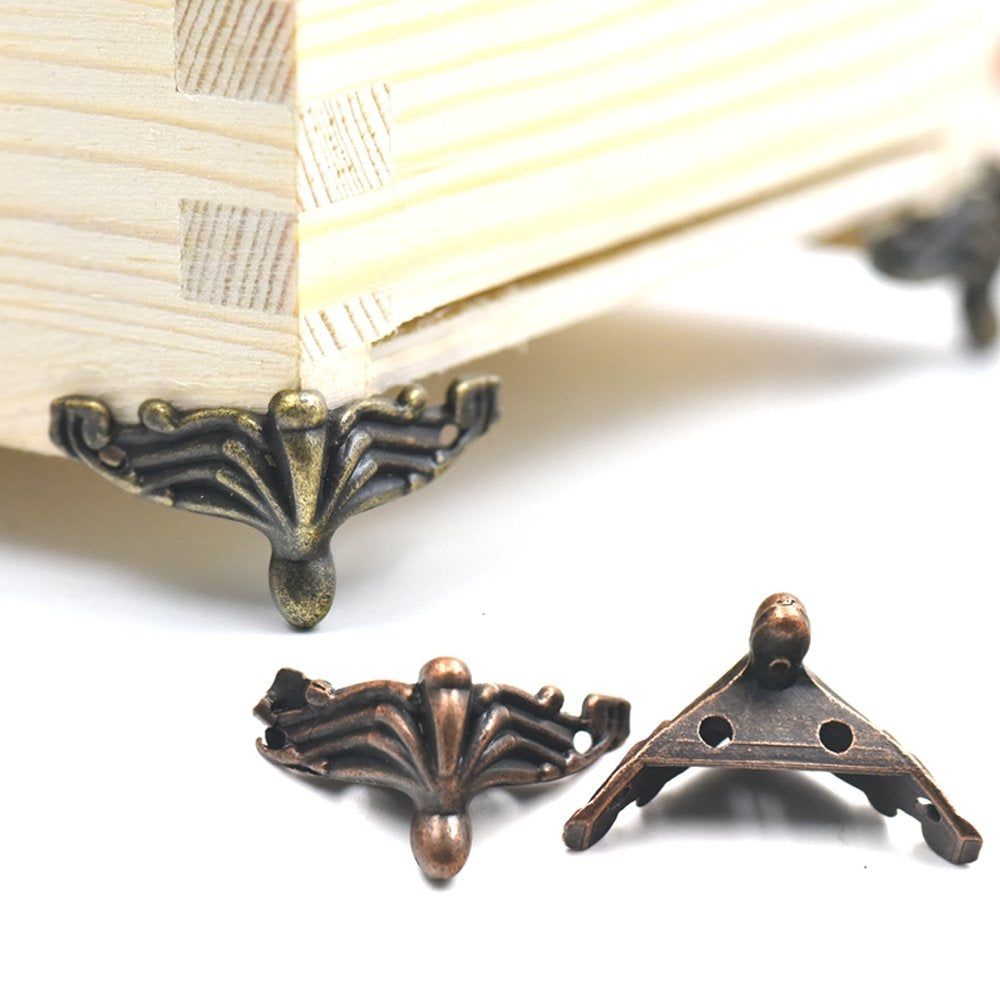 ELECTROPRIME 10 PCS Antique Bronze Jewelry Gift Box Wood Case Decorative Feet Leg Corner Protector