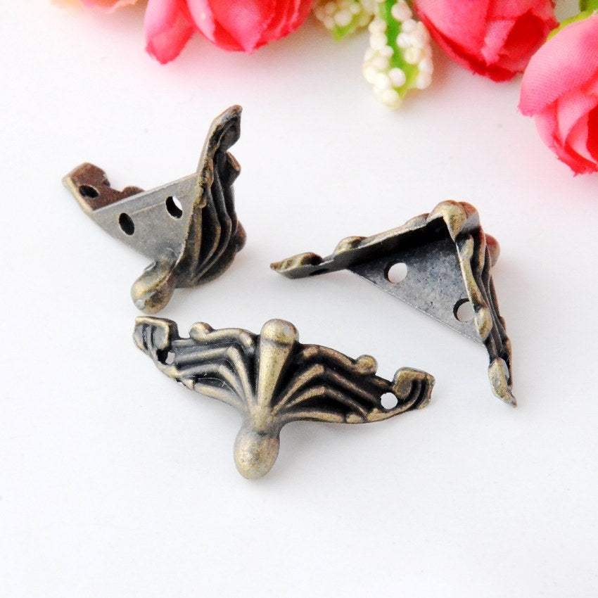 ELECTROPRIME 10 PCS Antique Bronze Jewelry Gift Box Wood Case Decorative Feet Leg Corner Protector