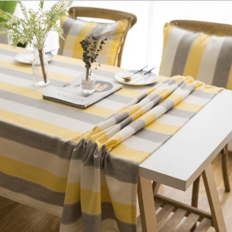 ELECTROPRIME Cover Cloth Towel For The Rectangular Striped Coffee Table Round Table Dining Table, Size:135x135cm(Yellow Grey Stripes)