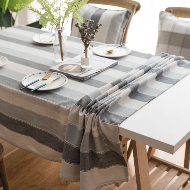 ELECTROPRIME Cover Cloth Towel For The Rectangular Striped Coffee Table Round Table Dining Table, Size:135x160cm(Grey Stripes)