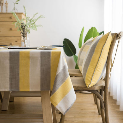 ELECTROPRIME Cover Cloth Towel For The Rectangular Striped Coffee Table Round Table Dining Table, Size:135x220cm(Yellow Grey Stripes)