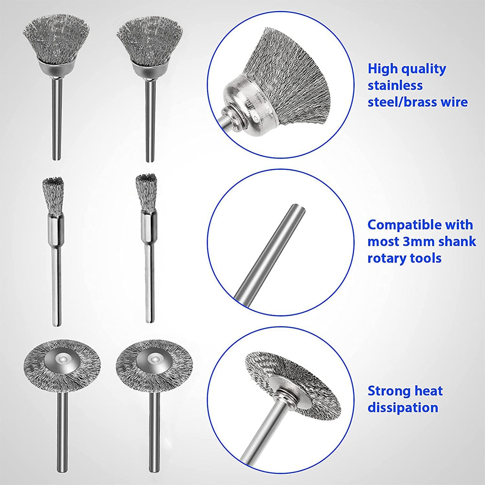 ELECTROPRIME 10 PCS Wire Brush Metal Descaling Polishing Brush To Remove Oxide Layer Flat Polishing Brush, Style:Pen Shape 3×8MM