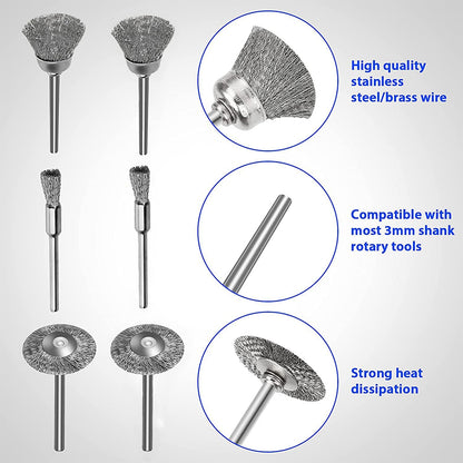 ELECTROPRIME 10 PCS Wire Brush Metal Descaling Polishing Brush To Remove Oxide Layer Flat Polishing Brush, Style:Pen Shape 3×8MM