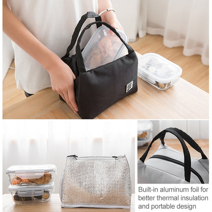 ELECTROPRIME Portable Lunch Bag Thermal Insulated Lunch Box Tote Cooler Bag Bento Pouch Lunch Container School Food Storage Bags(Grey)