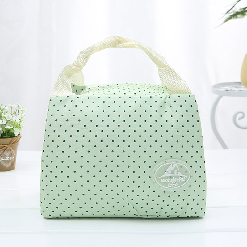 ELECTROPRIME Striped Dot Portable Thermal Insulated Cold Keep Food Safe Warm Lunch Bag(Green Dot)