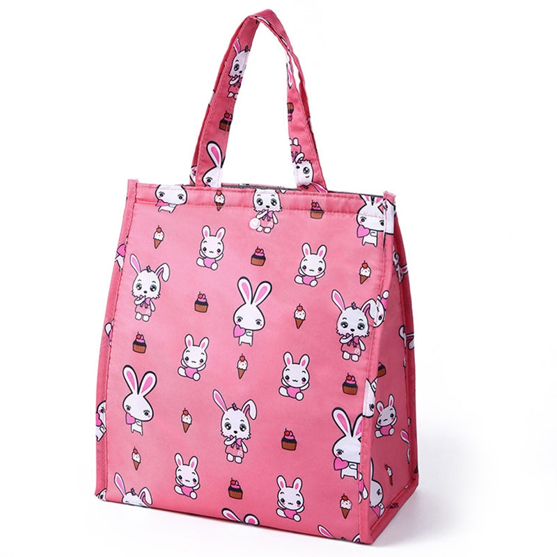 ELECTROPRIME Waterproof Special Thermal Insulation Storage Tote Portable Insulated Lunch Box Pouch Cooler Oxford Cloth Food Bag(Pink rabbit)