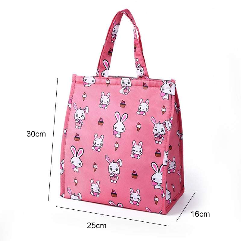 ELECTROPRIME Waterproof Special Thermal Insulation Storage Tote Portable Insulated Lunch Box Pouch Cooler Oxford Cloth Food Bag(Pink rabbit)