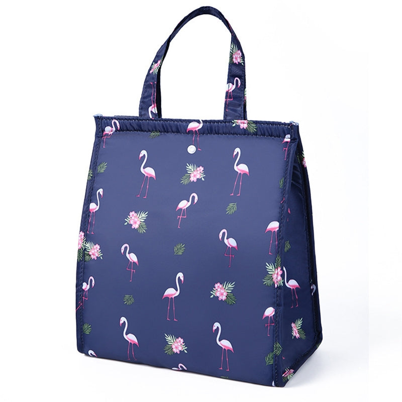 ELECTROPRIME Waterproof Special Thermal Insulation Storage Tote Portable Insulated Lunch Box Pouch Cooler Oxford Cloth Food Bag(Flamingo Dark blue)