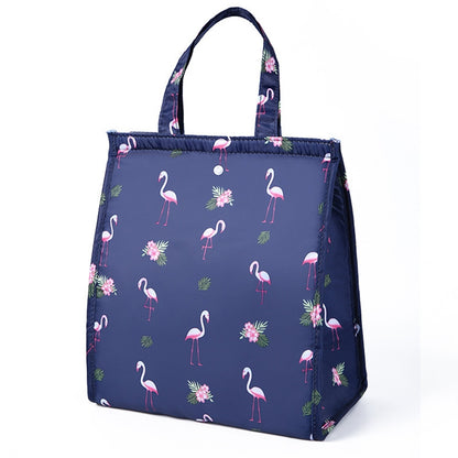 ELECTROPRIME Waterproof Special Thermal Insulation Storage Tote Portable Insulated Lunch Box Pouch Cooler Oxford Cloth Food Bag(Flamingo Dark blue)