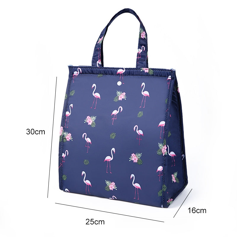 ELECTROPRIME Waterproof Special Thermal Insulation Storage Tote Portable Insulated Lunch Box Pouch Cooler Oxford Cloth Food Bag(Flamingo Dark blue)
