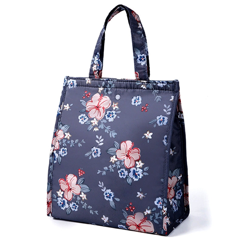 ELECTROPRIME Waterproof Special Thermal Insulation Storage Tote Portable Insulated Lunch Box Pouch Cooler Oxford Cloth Food Bag(Purple Flower)