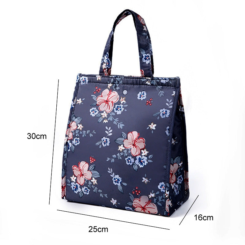 ELECTROPRIME Waterproof Special Thermal Insulation Storage Tote Portable Insulated Lunch Box Pouch Cooler Oxford Cloth Food Bag(Purple Flower)