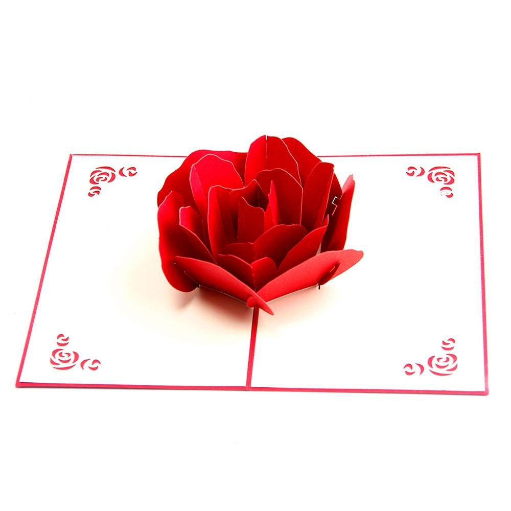 ELECTROPRIME 3D Pop Up Rose Thank You Greeting Postcards Flower Handmade Blank Vintage Paper Happy Birthday Love Gift Card, Size: 13x16cm