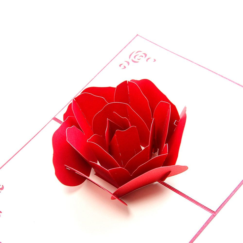 ELECTROPRIME 3D Pop Up Rose Thank You Greeting Postcards Flower Handmade Blank Vintage Paper Happy Birthday Love Gift Card, Size: 13x16cm