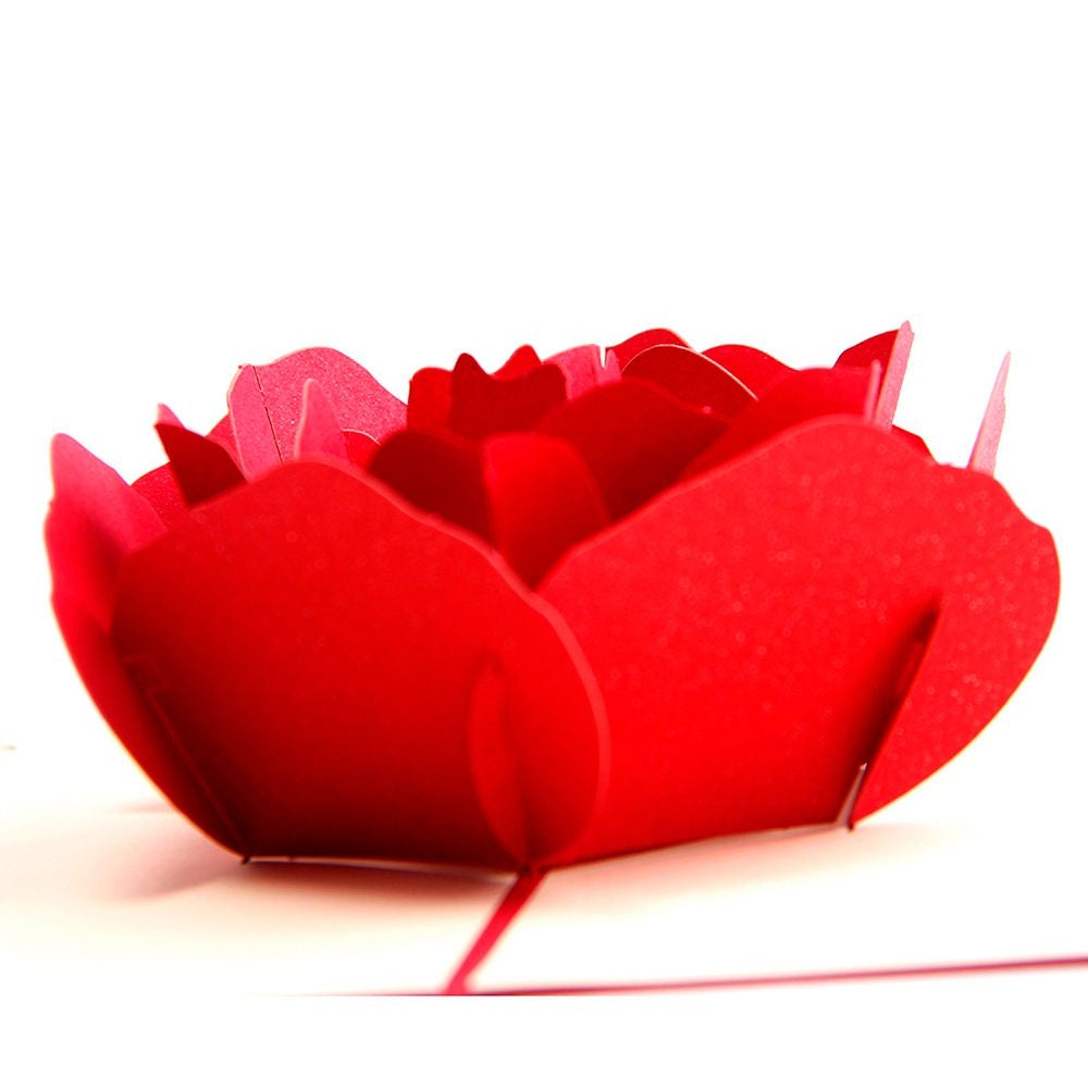 ELECTROPRIME 3D Pop Up Rose Thank You Greeting Postcards Flower Handmade Blank Vintage Paper Happy Birthday Love Gift Card, Size: 13x16cm