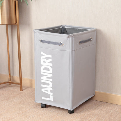 ELECTROPRIME Bathroom Oxford Waterproof Dirty Clothes Laundry Foldable Storage Basket Hamper with Wheels(Light Grey)