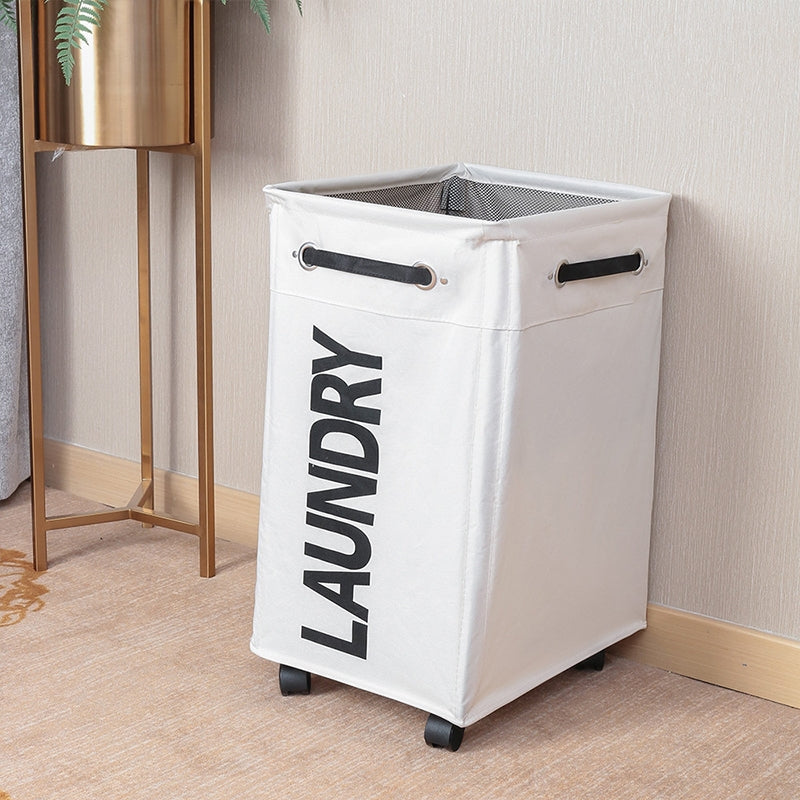 ELECTROPRIME Bathroom Oxford Waterproof Dirty Clothes Laundry Foldable Storage Basket Hamper with Wheels(Beige)