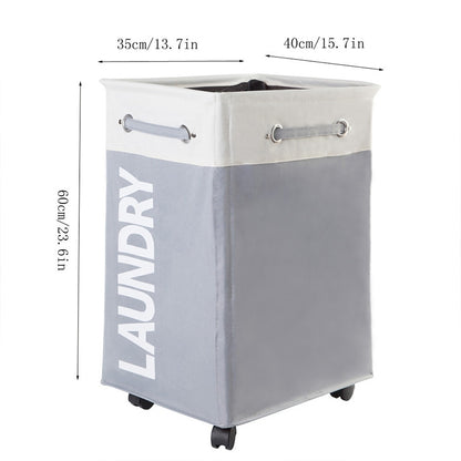 ELECTROPRIME Bathroom Oxford Waterproof Dirty Clothes Laundry Foldable Storage Basket Hamper with Wheels(Beige)