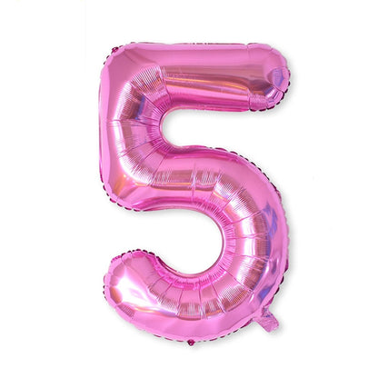 ELECTROPRIME 2 PCS 40 Inch Aluminium Foil Number Balloons Birthday Wedding Engagement Party Decor Kids Ball Supplies(5-Rose red)