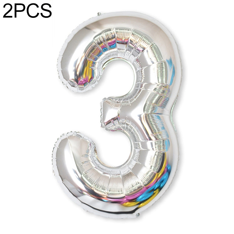 ELECTROPRIME 2 PCS 40 Inch Aluminium Foil Number Balloons Birthday Wedding Engagement Party Decor Kids Ball Supplies(3-Silver)
