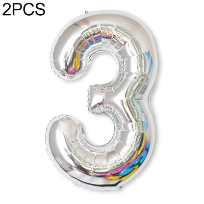 ELECTROPRIME 2 PCS 40 Inch Aluminium Foil Number Balloons Birthday Wedding Engagement Party Decor Kids Ball Supplies(3-Silver)