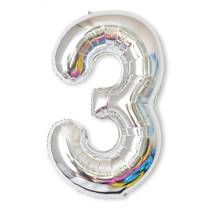 ELECTROPRIME 2 PCS 40 Inch Aluminium Foil Number Balloons Birthday Wedding Engagement Party Decor Kids Ball Supplies(3-Silver)