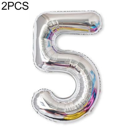 ELECTROPRIME 2 PCS 40 Inch Aluminium Foil Number Balloons Birthday Wedding Engagement Party Decor Kids Ball Supplies(5-Silver)