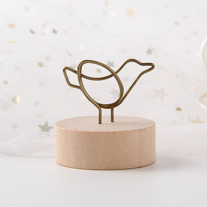 ELECTROPRIME Creative Round Wooden Iron Photo Clip Memo Name Card Pendant Furnishing Articles Picture Frame(Bird)